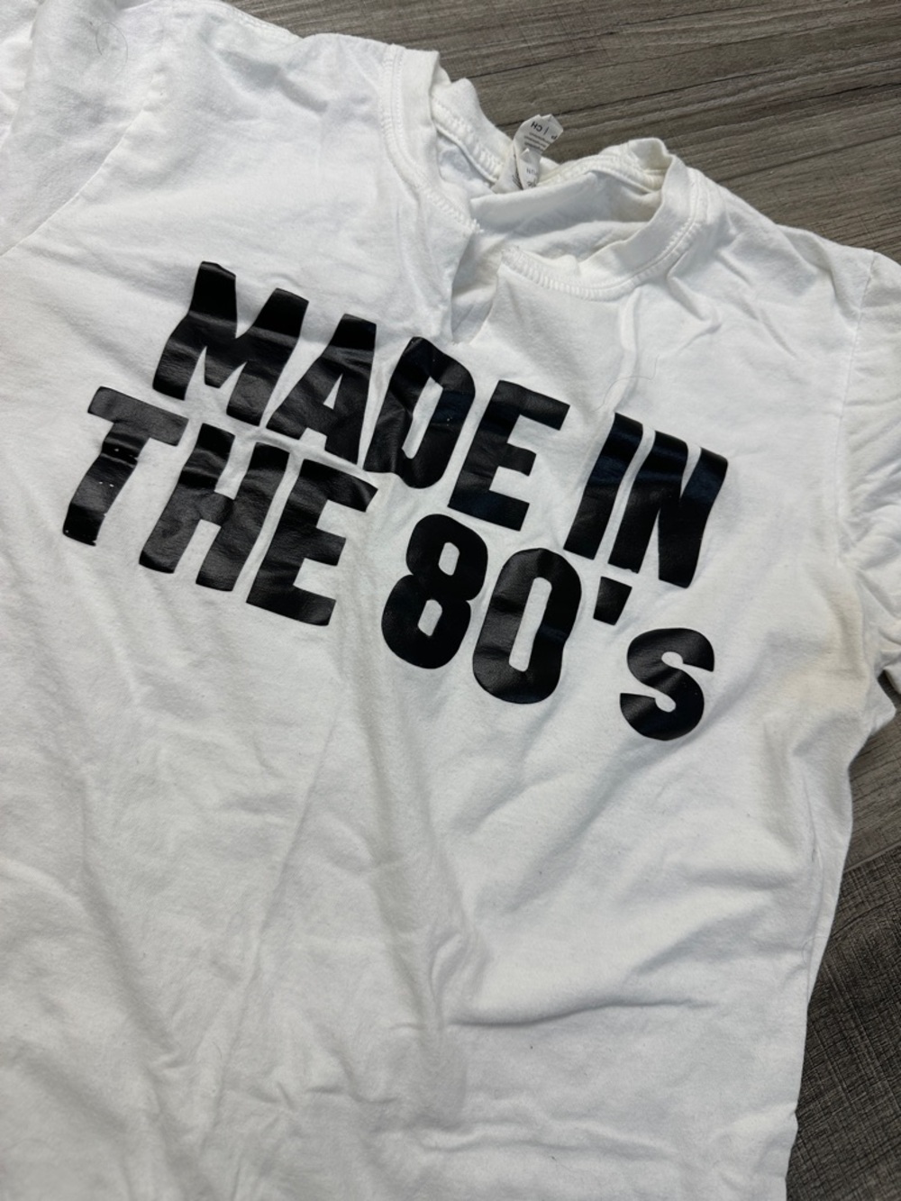 Gildan White Tee with Black 'MADE IN THE 80'S' Graphic